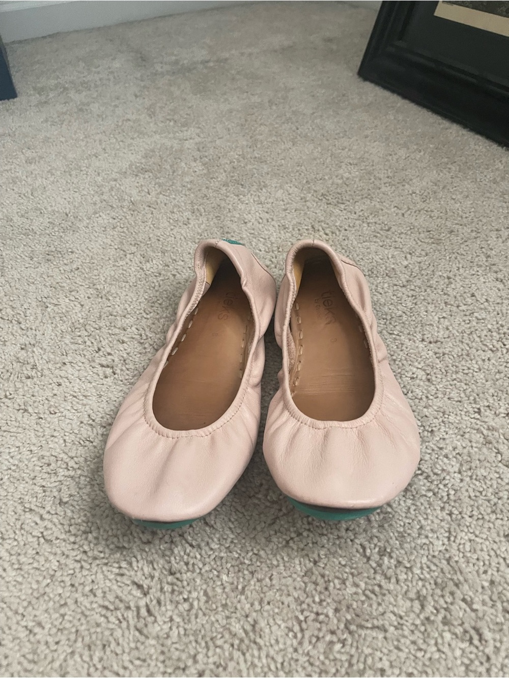 Tieks Ballet Flat in Blush Pink with Teal Heel Tab - Picture 2 of 5